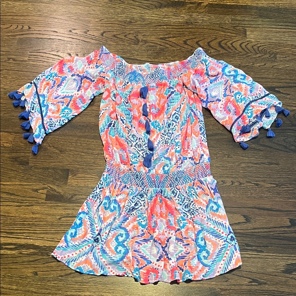 Lilly Pulitzer Multicolor Coral Blue Pink Off-Shoulder Dress